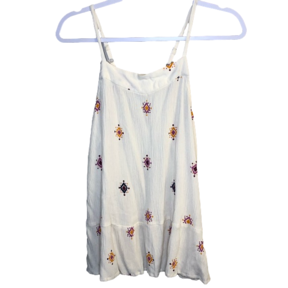 Old Navy White Tank Top with Multicolor Embroidery